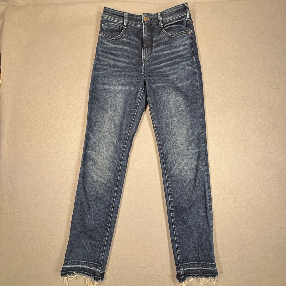 Anthropologie Pilcro Womens Jeans 27 High Rise Cigarette Jeans Dark Wash Raw Hem